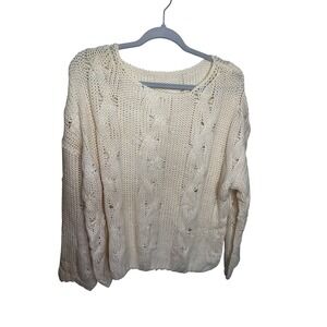 Cupshe Cream Cable Knit Distressed Oversized‎ Sweater Pullover XS